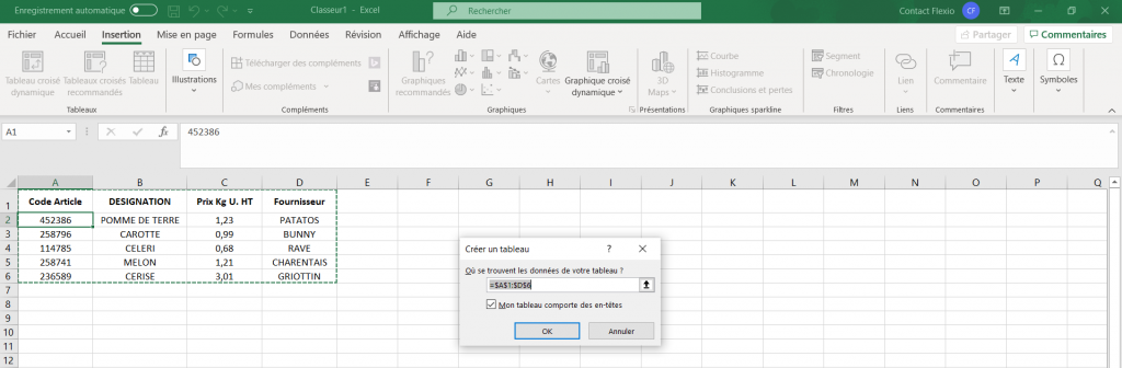 Transfert de données excel Flexio étape 3