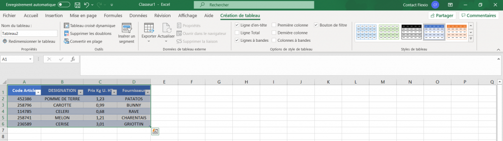 Transfert de données excel Flexio étape 4